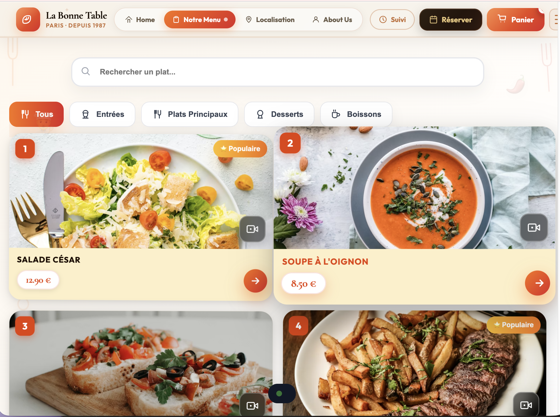 La Bonne Table — Notre Menu